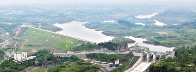 农行重庆分行支持建设的大足玉滩水库大坝.