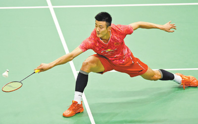 11月22日，中国选手谌龙在2017香港羽毛球公开赛男单比赛