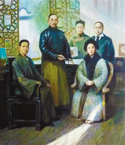 民主先驱—秋瑾,蔡元培,章太炎,徐锡麟,陶成章(油画)徐纯中